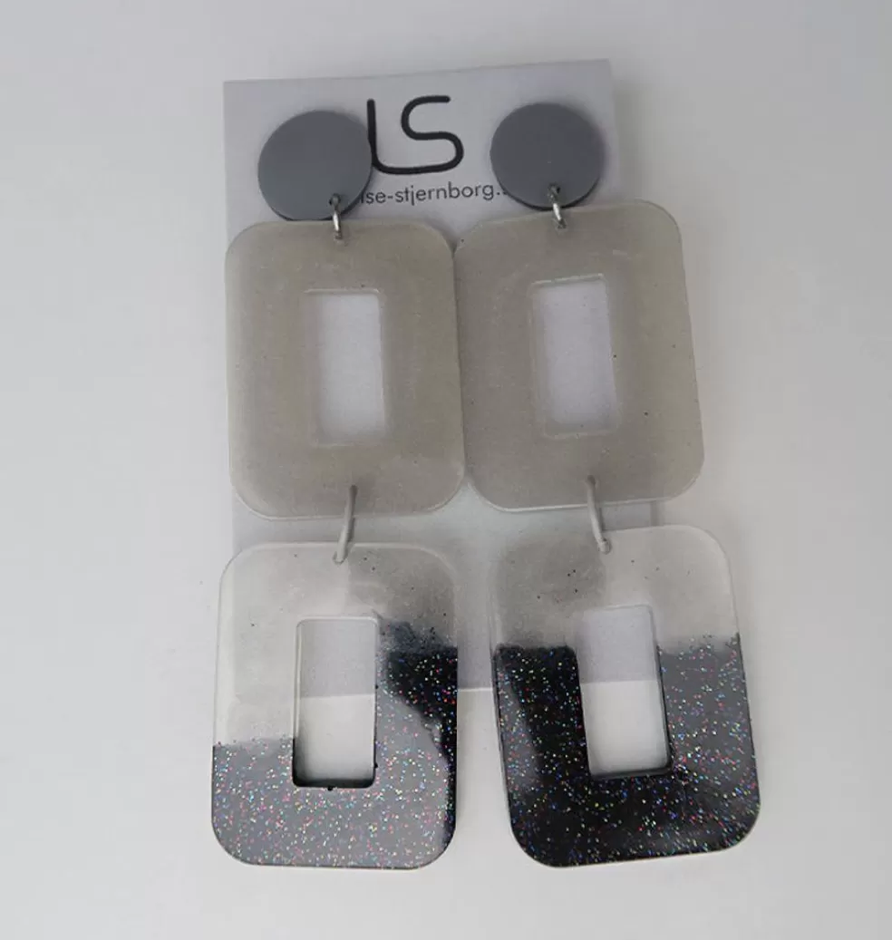 Örhängen*Louise Stjernborg Watercolor Earrings Square Clear/Black